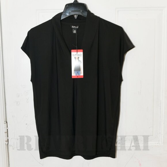 \\- Buffalo Ladies' V-Neck Short Sleeve Blouse Colors: Black - Picture 2 of 9